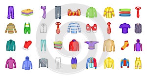 Clothes icon set, cartoon style