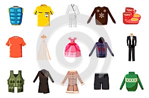 Clothes icon set, cartoon style