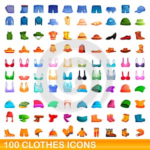 100 clothes icons set, cartoon style photo