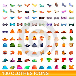 100 clothes icons set, cartoon style photo