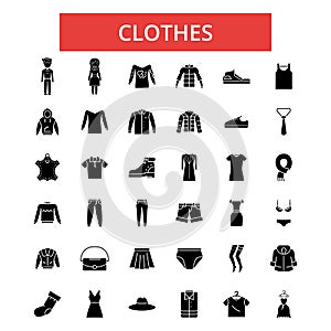 Clothes illustration, thin line icons, linear flat signs, vector symbols