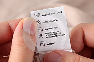 Clothes label with cleaning instructions