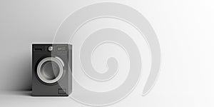 Clothes laundry home appliance. Washing, dryer machine black color on white. 3d illustration