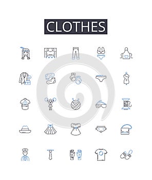 Clothes line icons collection. Attire, Garments, Apparel, Raiment, Outfit, Costume, Dressing vector and linear