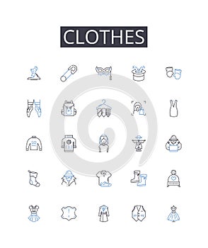 Clothes line icons collection. Attire, Garments, Apparel, Raiment, Outfit, Costume, Dressing vector and linear