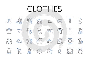 Clothes line icons collection. Attire, Garments, Apparel, Raiment, Outfit, Costume, Dressing vector and linear