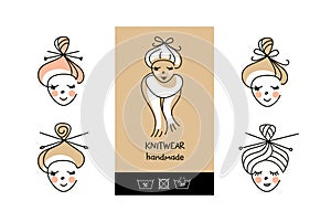 Clothes logo template. Knitwear handmade. Woman hobby. Freehand