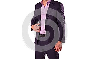 Clothes, man's style, elegant stylish man suit on white isolated background