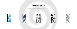 Clothes peg icon in different style vector illustration. two colored and black clothes peg vector icons designed in filled,