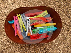 Clothes pegs in a box