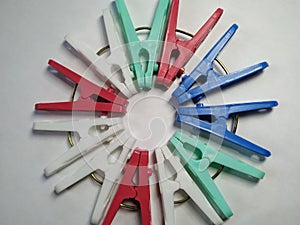 Clothes pins clothes peg plastic with white background colorfully