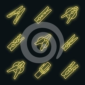 Clothes pins icons set vector neon