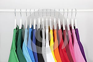 Clothes rack with colored tshirts