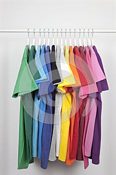Clothes rack with colored tshirts