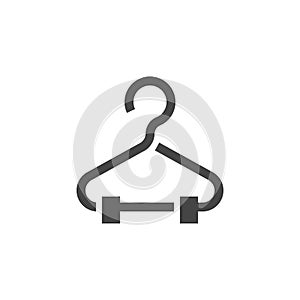 Clothes rack glyph icon. Hanger for wardrobe flat logo. Symbol of clothing store, cloakroom, wardrobe, studio. Vector