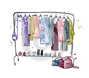 Clothes rail, watercolour illustration photo