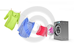 Clothes on a rope with a washing machine