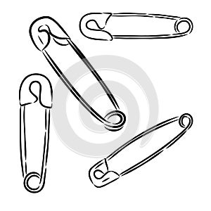 Clothes Safety Pin Hand Drawn vector illustration on white background