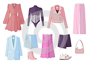 Clothes set with casual woman spring clothes, footwear