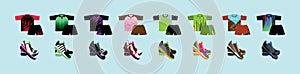 Clothes and shoes for tennis cartoon icon design template with various models. vector illustration isolated on blue background