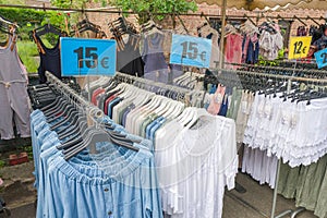 Clothes on the sunday market at Bomal Sur Ourthe.