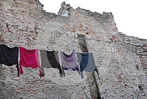 Clothes are suspended on a line to dry,Fener, Balat, Istanbul