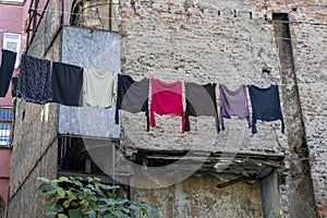 Clothes are suspended on a line to dry,Fener, Balat, Istanbul