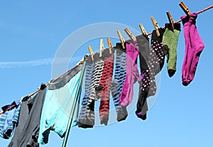 Clothes on a washing line.