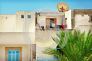 Clotheslines in a courtyard