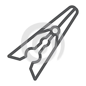 Clothespin line icon, laundry and clamp, clothes pin sign, vector graphics, a linear pattern on a white background.