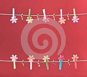 Clothespins thread spring backround. High resolution photo.