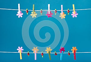 Clothespins thread spring backround. High resolution photo.