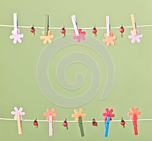 Clothespins thread spring backround. High resolution photo.