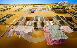 Clothes drying on outside of building