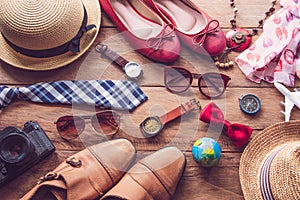 Clothing and accessories for men and women ready for travel - li