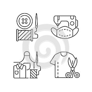 Clothing alteration linear icons set photo