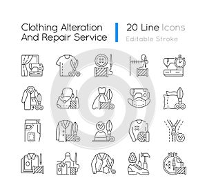 Clothing alteration and repair services linear icons set photo