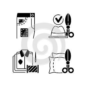 Clothing alteration service black linear icons set