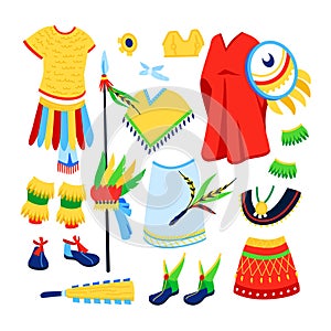 Clothing of the ancient Mayans - flat design style illustration set