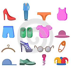 Clothing clip art set with dress, shoes, fashion elements, woman heel