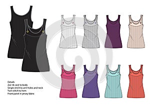 Clothing design of Female front panel 2x2 fine rib vest