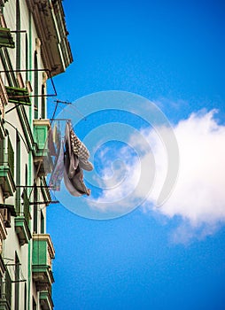 Clothing drying on a balcony in Havana