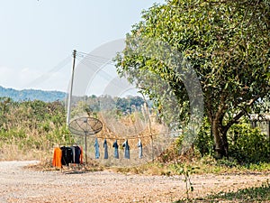 Clothing drying outdoor, Liftstyle in Countryside of Thailand, Asian