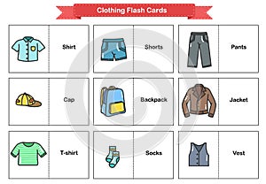 Clothing Flash Cards - Woman and man clothes and accessories collection