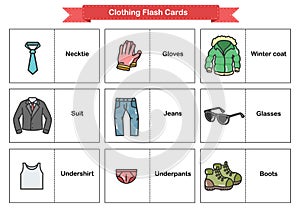 Clothing Flash Cards - Woman and man clothes and accessories collection