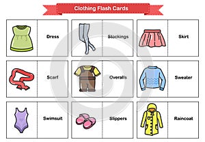 Clothing Flash Cards - Woman and man clothes and accessories collection