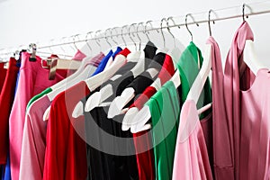 Clothing on hanger at the modern shop boutique