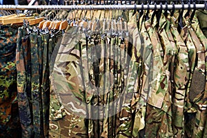 Clothing for hunting and fishing in store