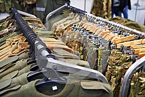 Clothing for hunting and fishing in store