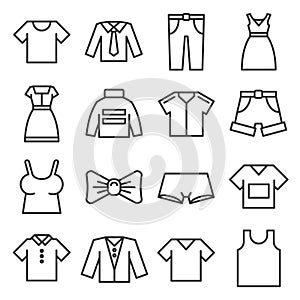 Clothing Icons Set on White Background. Line Style Vector